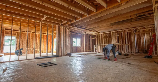 Interior view of a residential home under construction in The Colony, Texas. residential home construction in texas